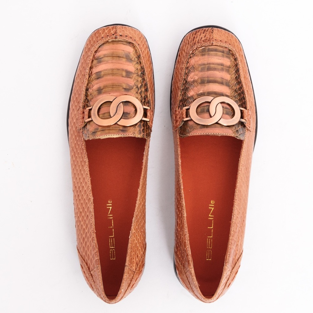 Square toe loafer snakeskin classic preppy peach fuzz copper buckle Bellini 7